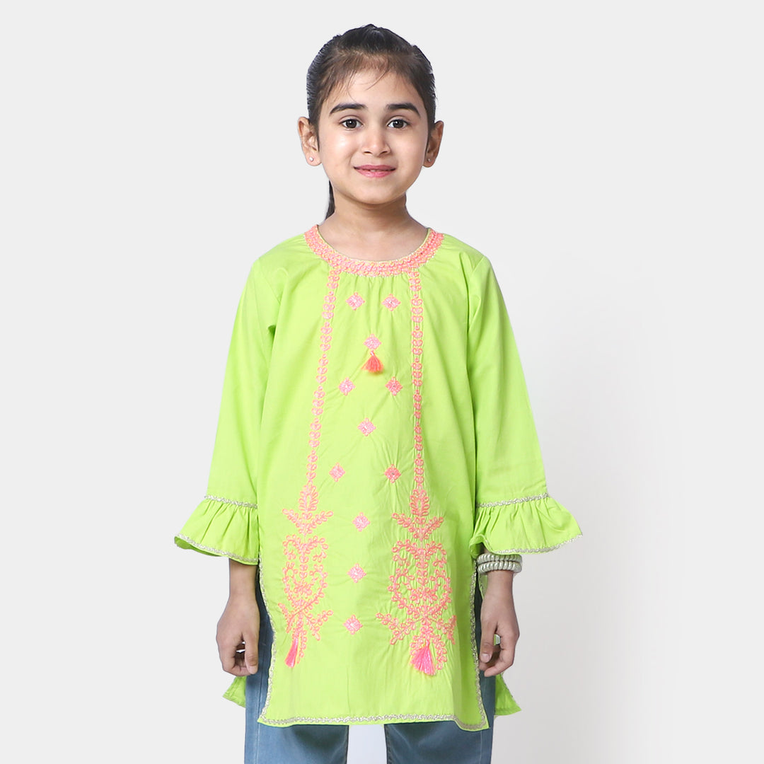 Girls Cotton EMB Kurti Glory - Green