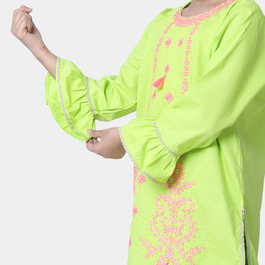 Girls Cotton EMB Kurti Glory - Green