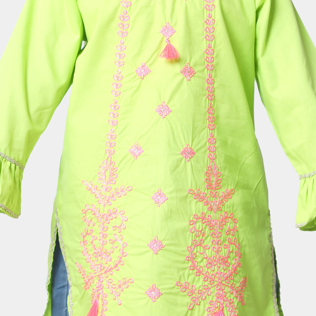 Girls Cotton EMB Kurti Glory - Green