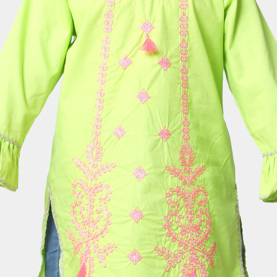 Girls Cotton EMB Kurti Glory - Green