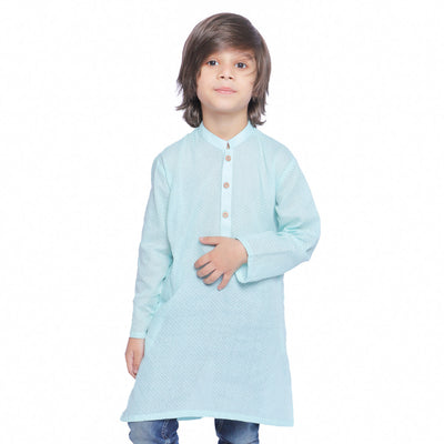 Boys Basic Kurta Burn Out - Aqua