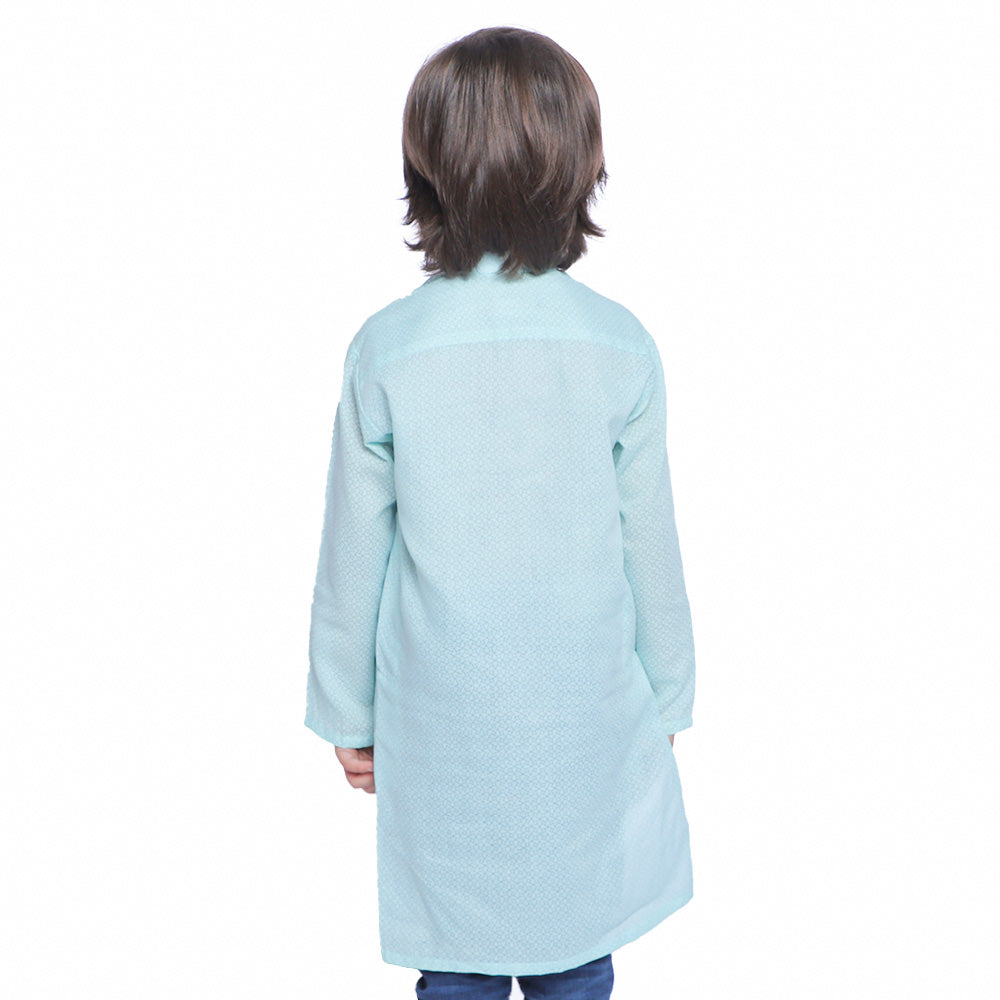 Boys Basic Kurta Burn Out - Aqua