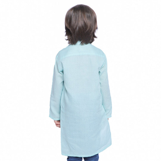 Boys Basic Kurta Burn Out - Aqua