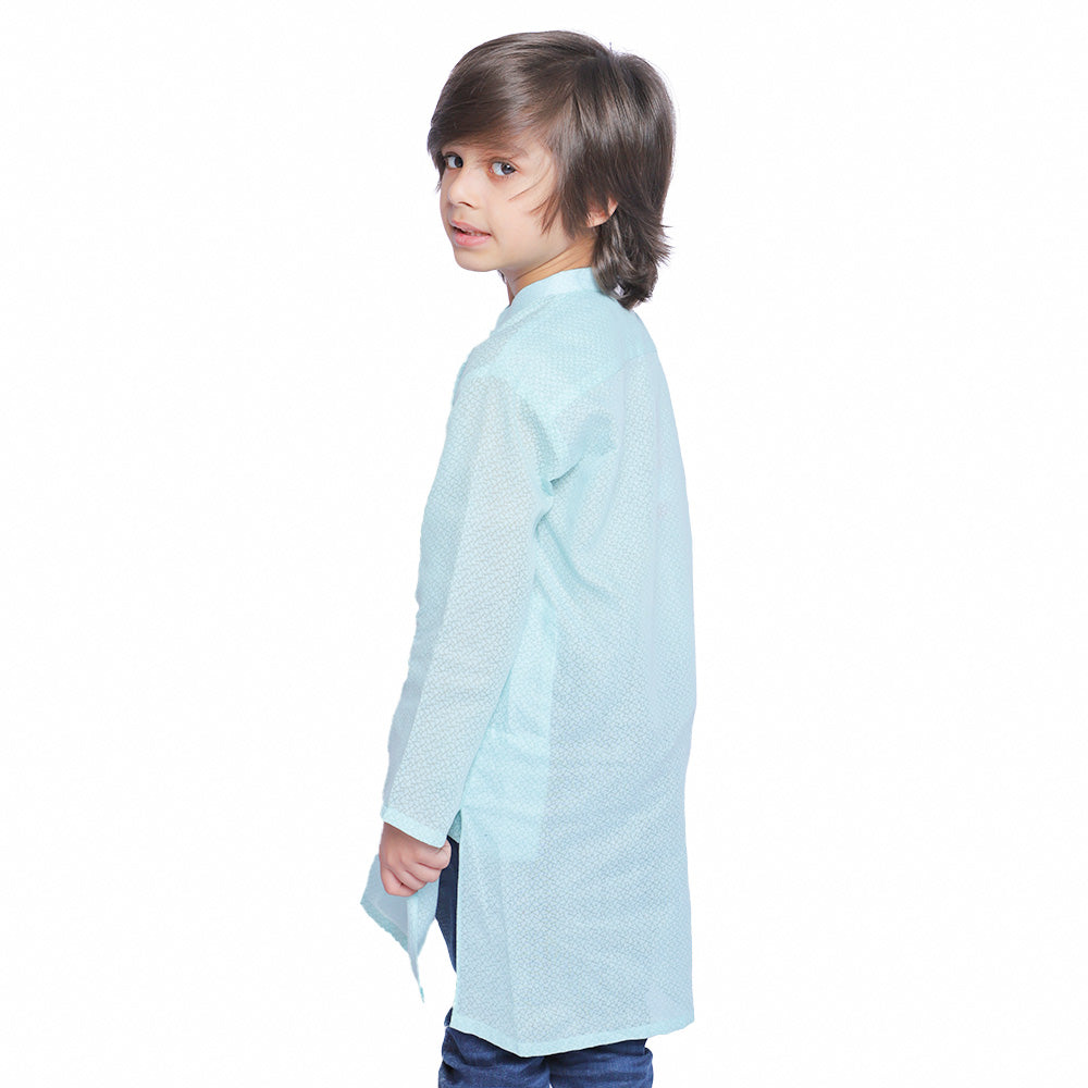 Boys Basic Kurta Burn Out - Aqua