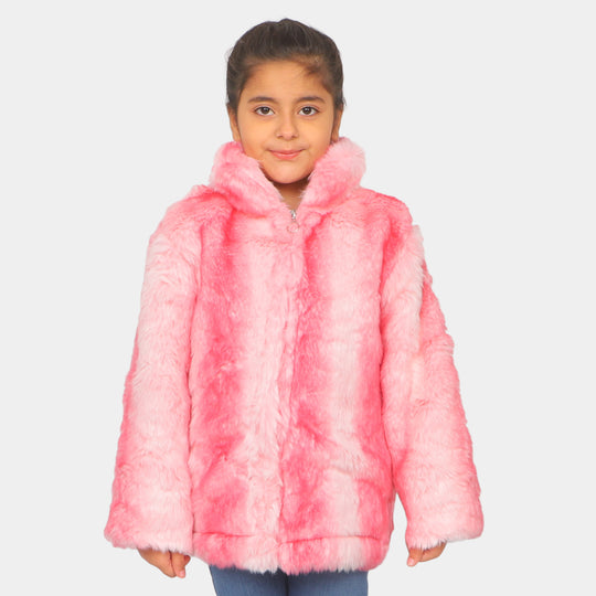 Girls Knitted Fur Jacket - Pink