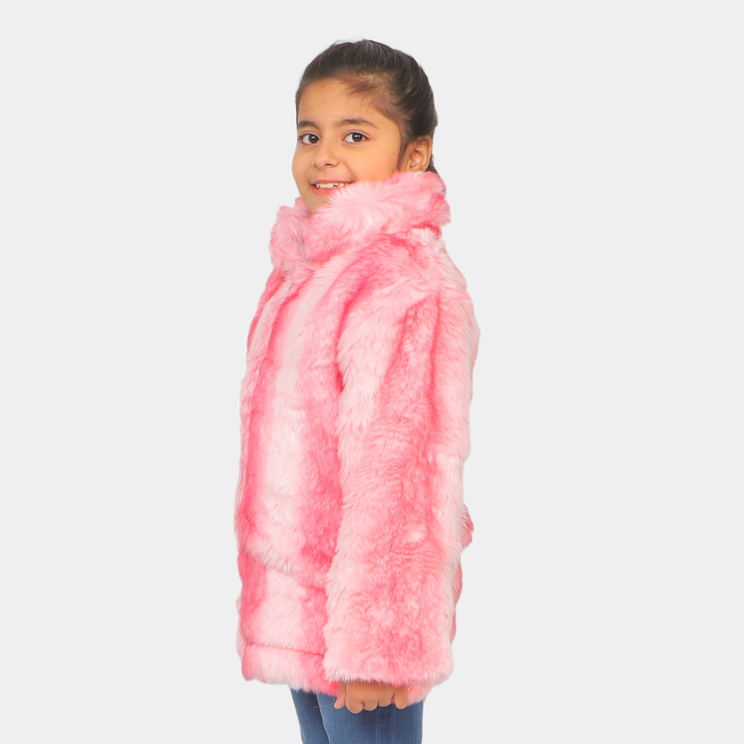 Girls Knitted Fur Jacket - Pink