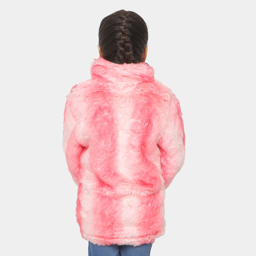 Girls Knitted Fur Jacket - Pink