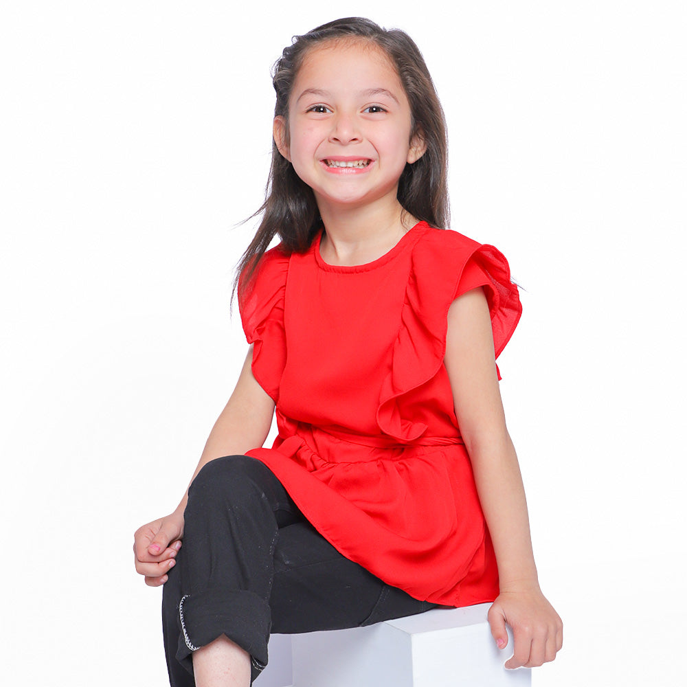 Girls Casual Top Red Rose - Red