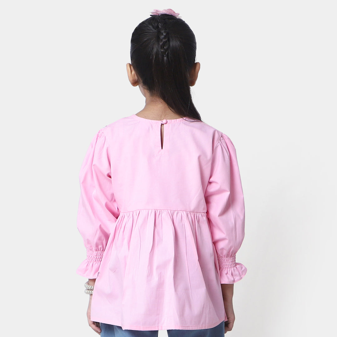 Girls Cotton Embroidered Top Running Waves - Pink