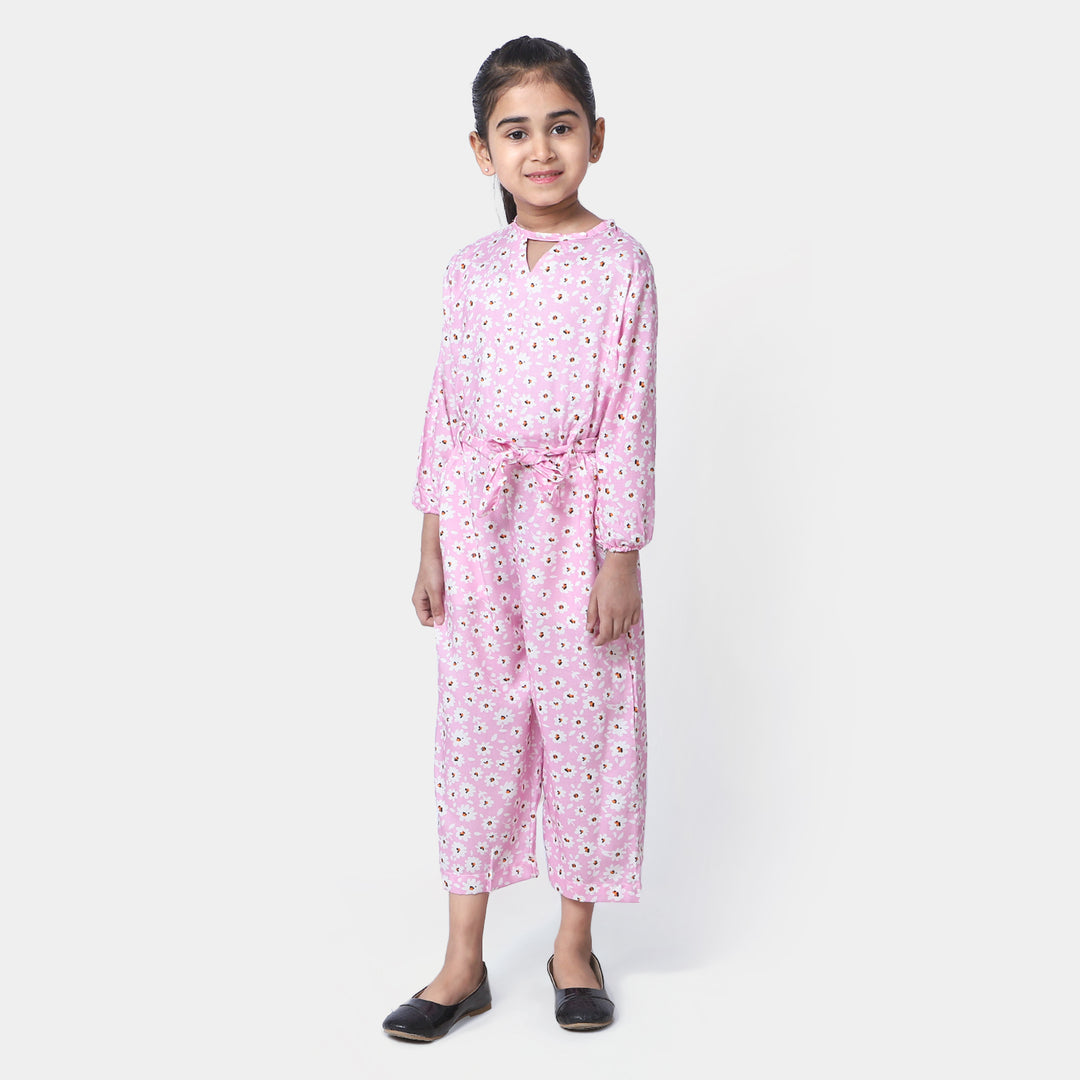 Girls Cotton Digital Print Jumpsuit - Pink