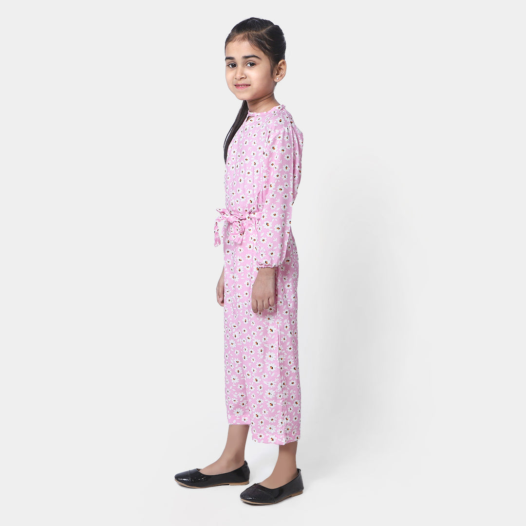 Girls Cotton Digital Print Jumpsuit - Pink