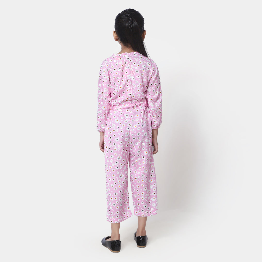 Girls Cotton Digital Print Jumpsuit - Pink