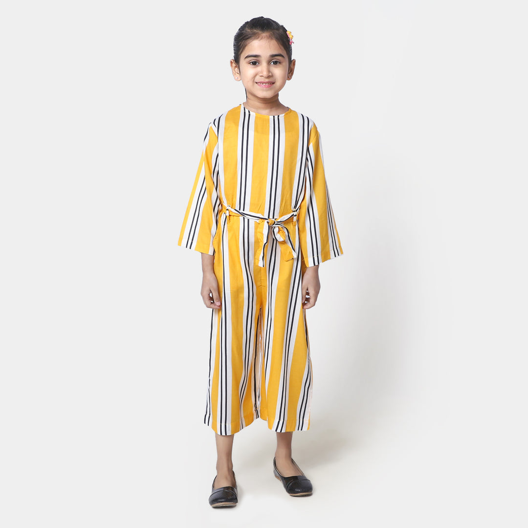 Girls Cotton Digital Print Jumpsuit  - Yellow