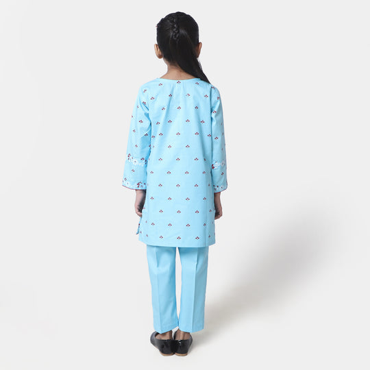 Girls Cotton Flower Printed 2Pcs Suit Grace - Sky Blue