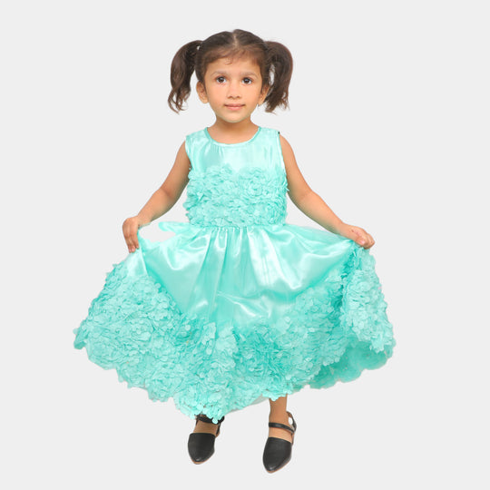 Girls Fancy Frock Flower Brosch - Sea Green