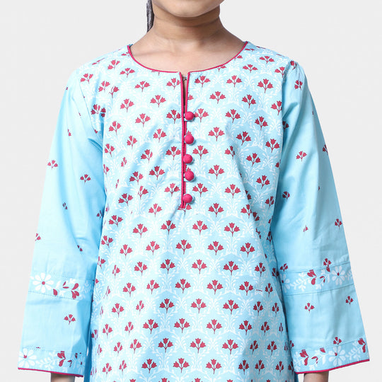 Girls Cotton Flower Printed 2Pcs Suit Grace - Sky Blue