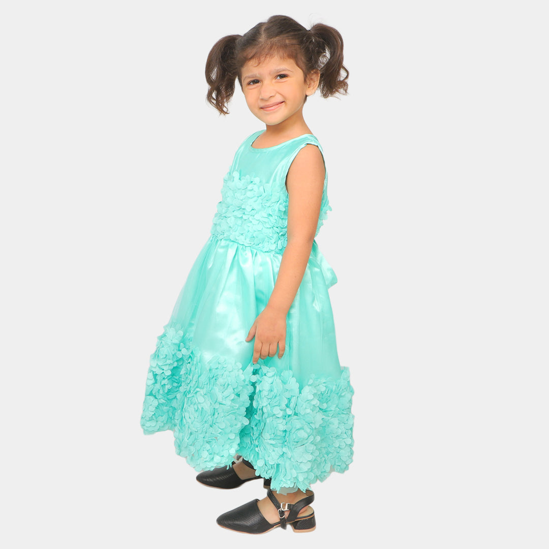 Girls Fancy Frock Flower Brosch - Sea Green