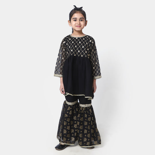 Girls Chiffon 2Pcs Suit Sheesha Black - BLACK