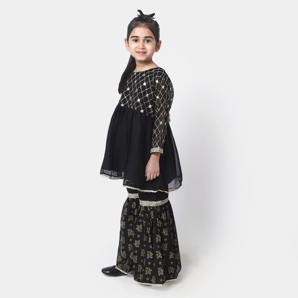 Girls Chiffon 2Pcs Suit Sheesha Black - BLACK