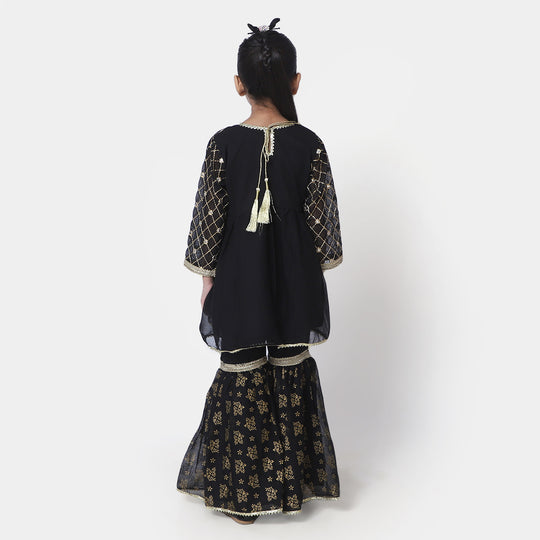 Girls Chiffon 2Pcs Suit Sheesha Black - BLACK