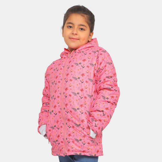 Girls Hooded & Zipper Jacket - Hot Pink