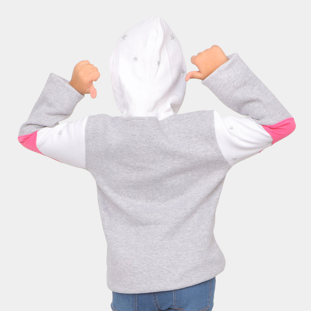 Girls Hooded Knitted Jacket All Over Stars - White/Gray