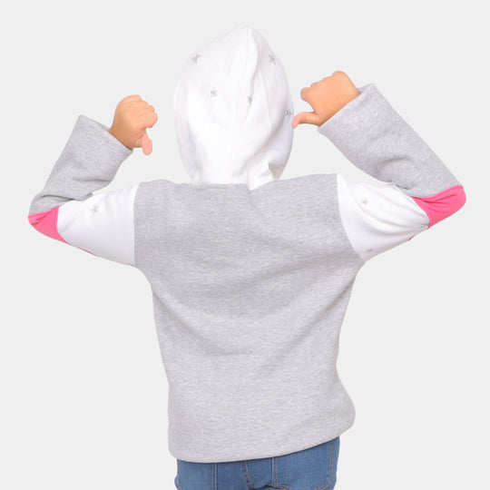 Girls Hooded Knitted Jacket All Over Stars - White/Gray