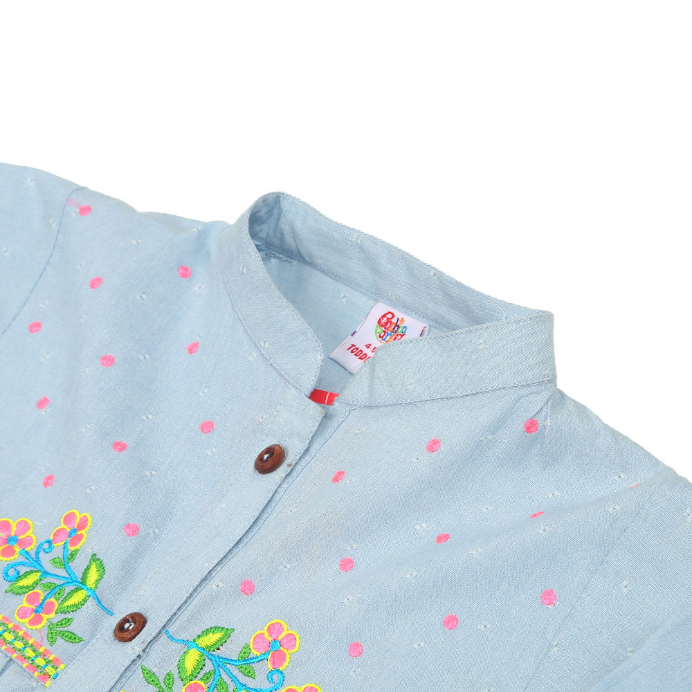 Girls Embroidered Top Crushing-Ice Blue