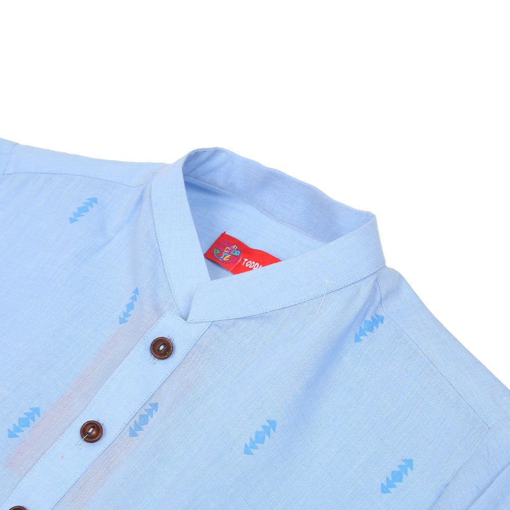 Boys screen Print Kurta Whitemacy-Powder blue