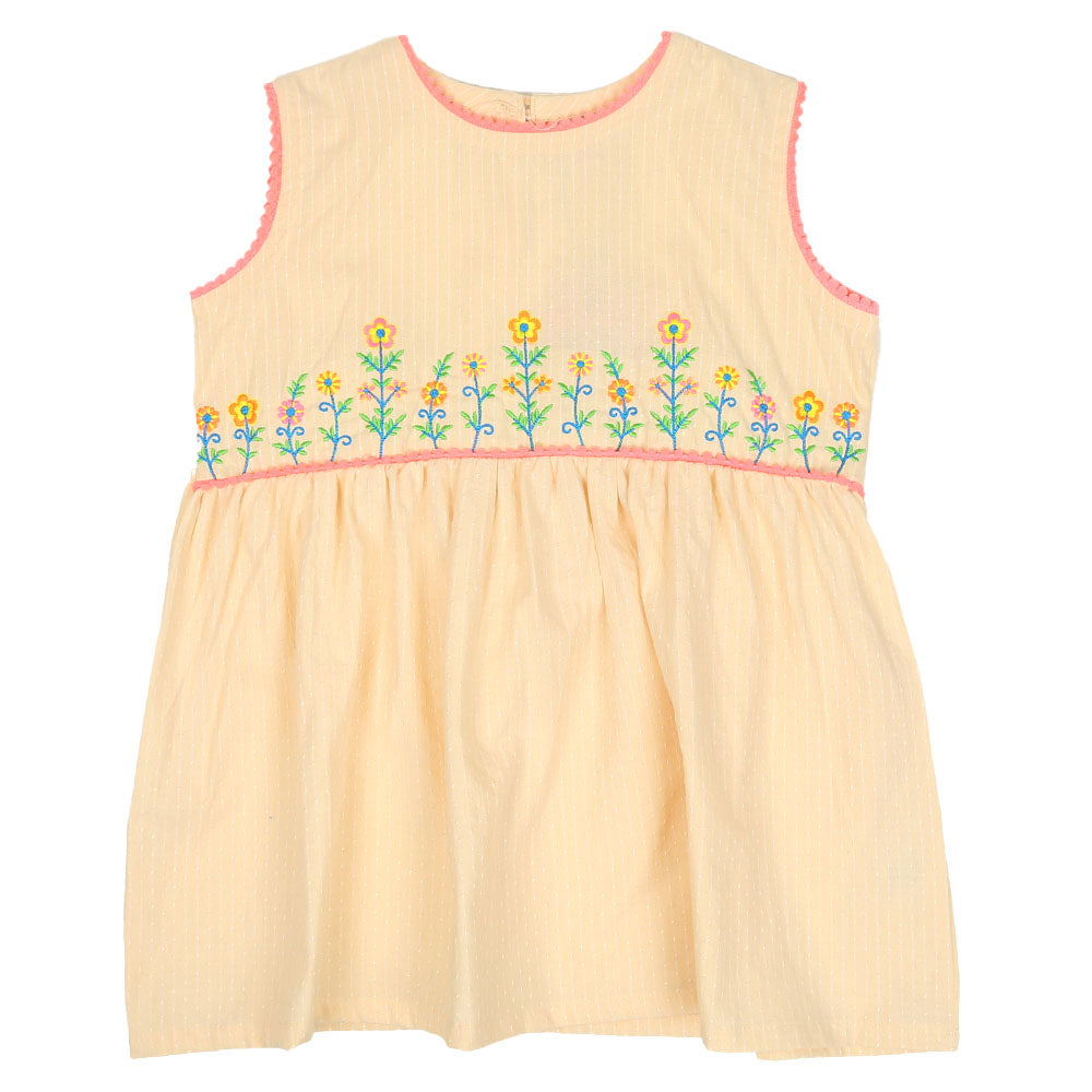 Girls Embroidered Cotton Frock Flower POP-Cream