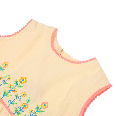 Girls Embroidered Cotton Frock Flower POP-Cream