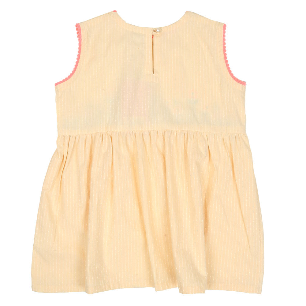 Girls Embroidered Cotton Frock Flower POP-Cream
