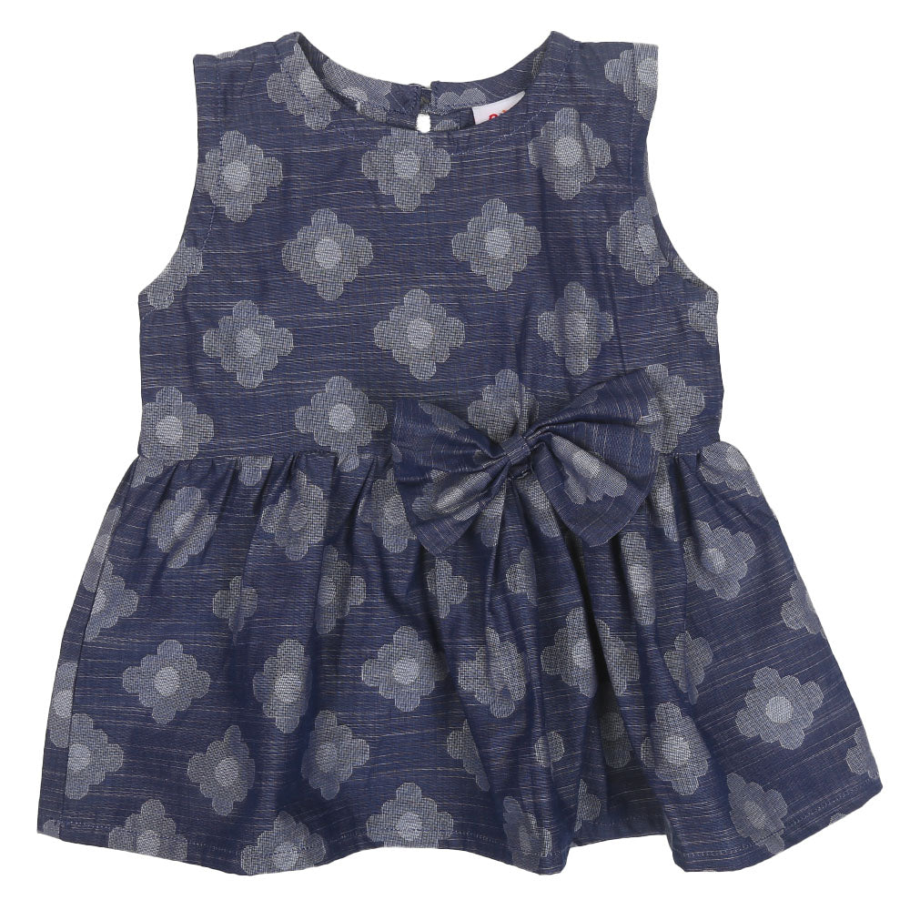 Infant Girls Cotton Frock Little Bow-Blue