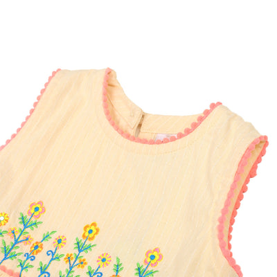 Infant Girls Embroidered Cotton Frock Flower POP-Cream