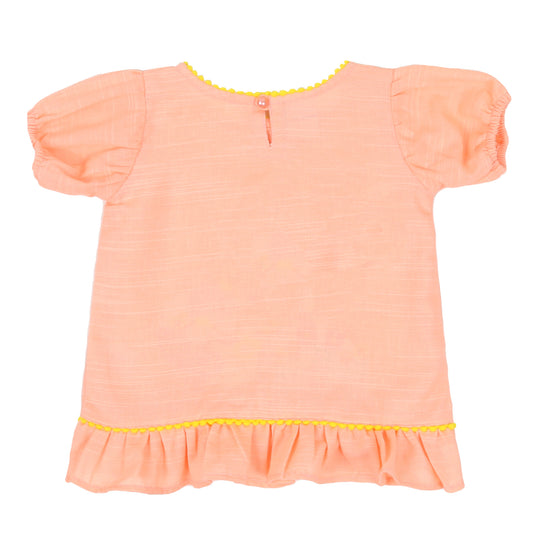 Infant Girls Embroidered Kurti Garden - Light Peach