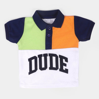 Infant Boys Cotton Polo Shirt Dude - White