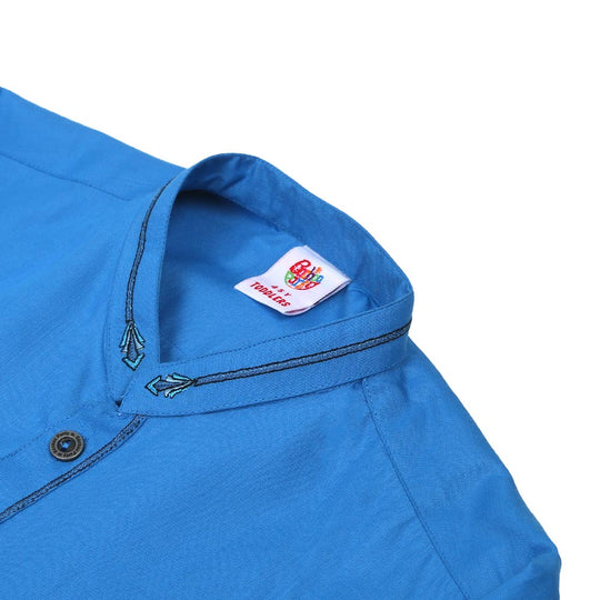 Boys Embroidered Kurta Pajama Suit - Blue