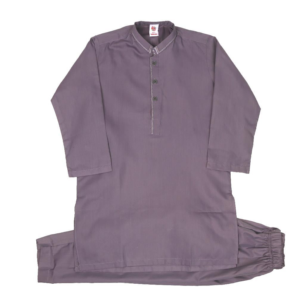 Boys Embroidered Kurta Pajama Suit - Purple
