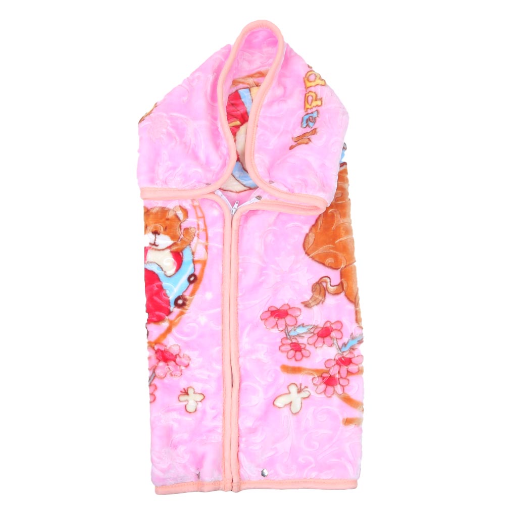 Baby Blanket Cloud Zipper Bear E-C - B.Pink