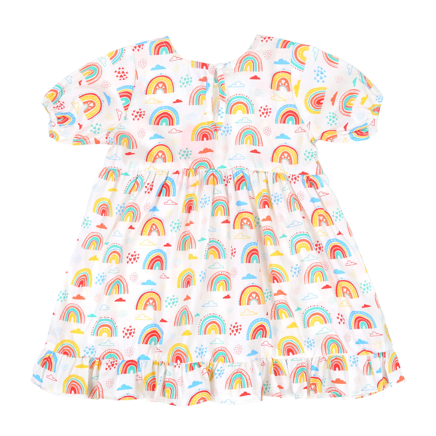 Girls Digital Print Cotton Frock Multi Rainbows - White
