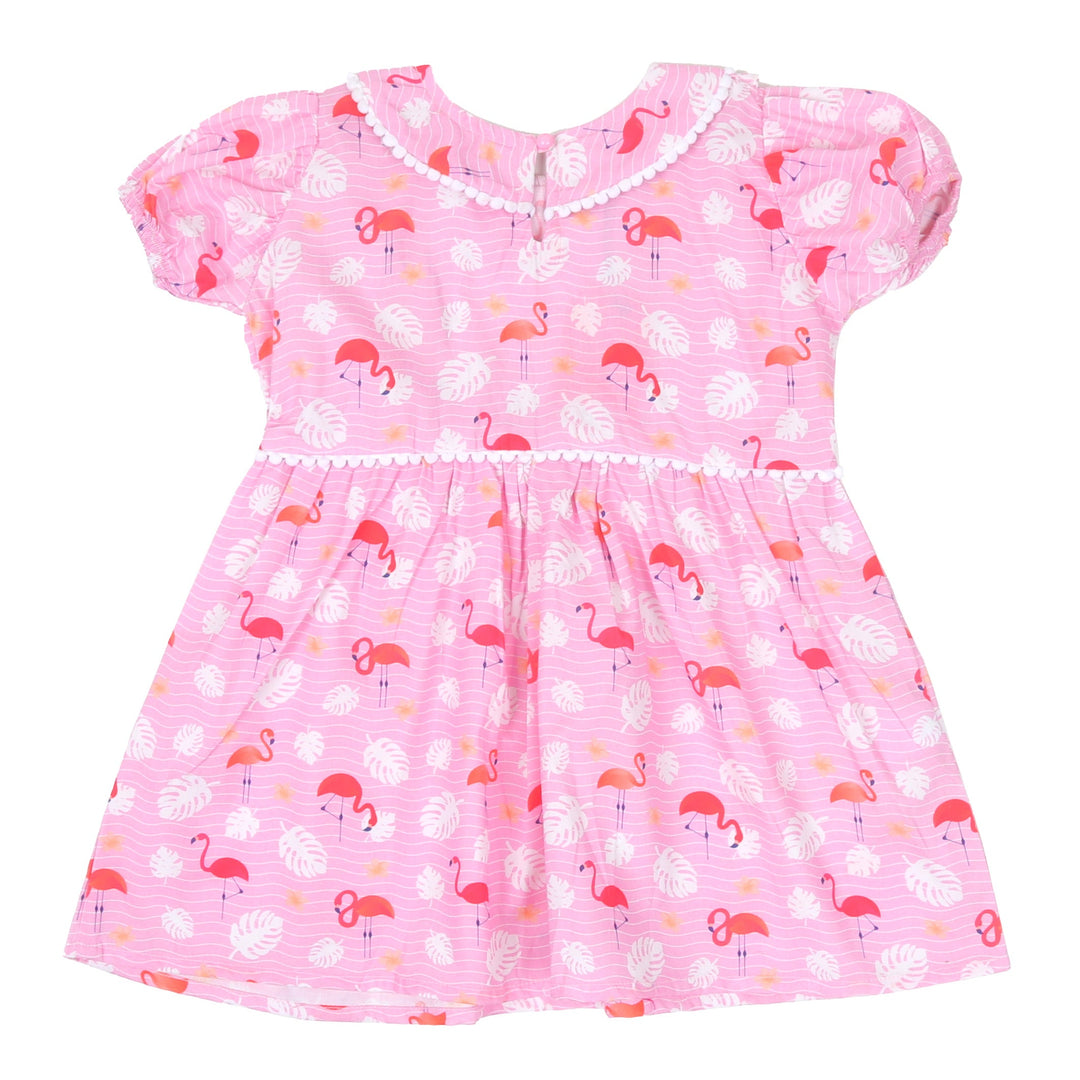 Infant Girls Digital Print Cotton Frock Flamingo - Pink