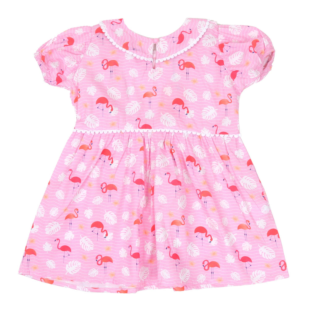 Girls Digital Print Cotton Frock Flemingo - Pink