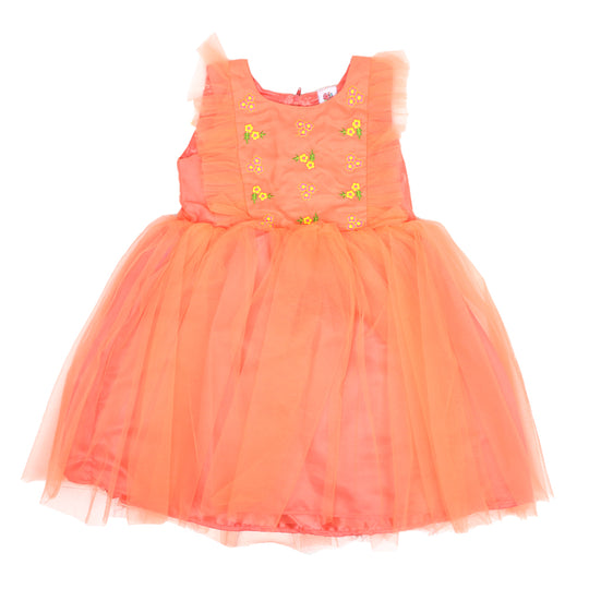 Girls Fancy Frock EMB - Peach
