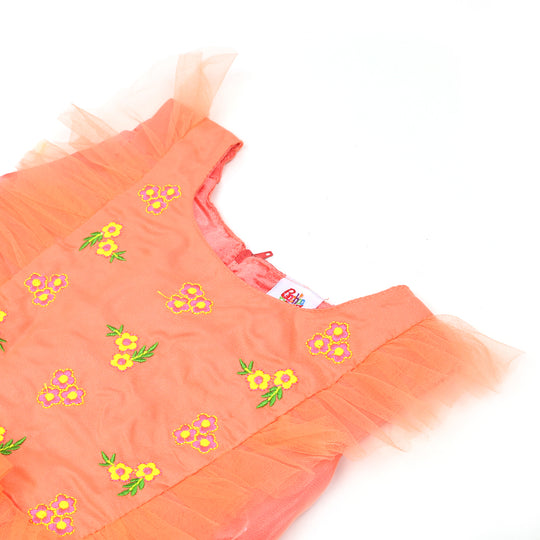 Girls Fancy Frock EMB - Peach
