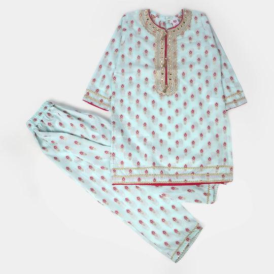 Girls Jacquard 2Pcs Suit Maharani - LT.Blue