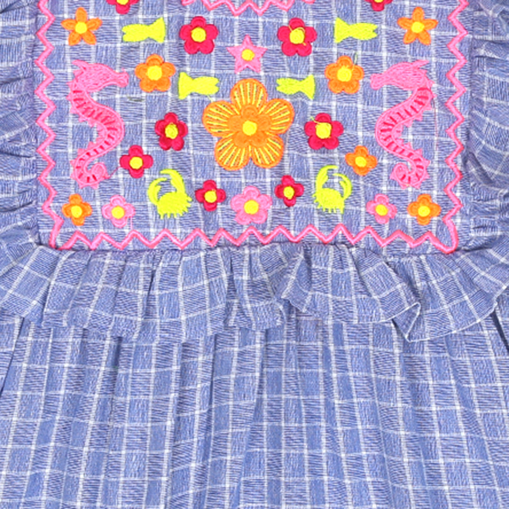 Girls Embroidered Top Dragon - Blue