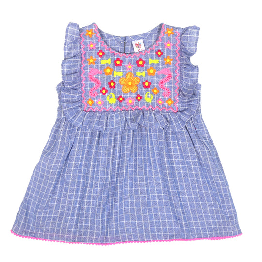 Girls Embroidered Top Dragon - Blue