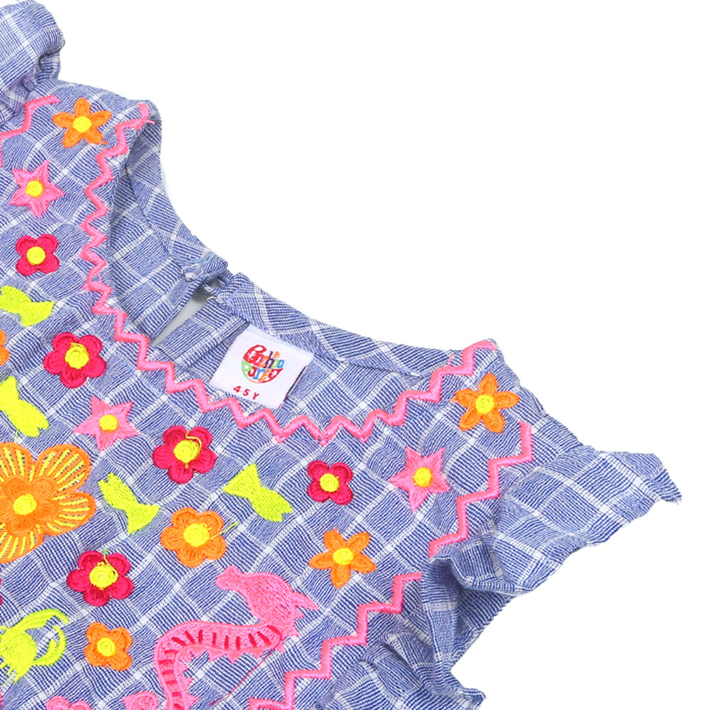 Girls Embroidered Top Dragon - Blue