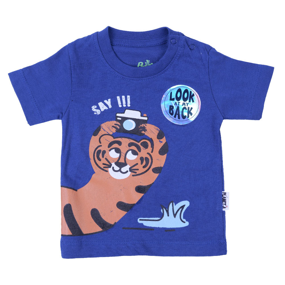 Infant Boys T-Shirt Say Cheese -Navy Peony