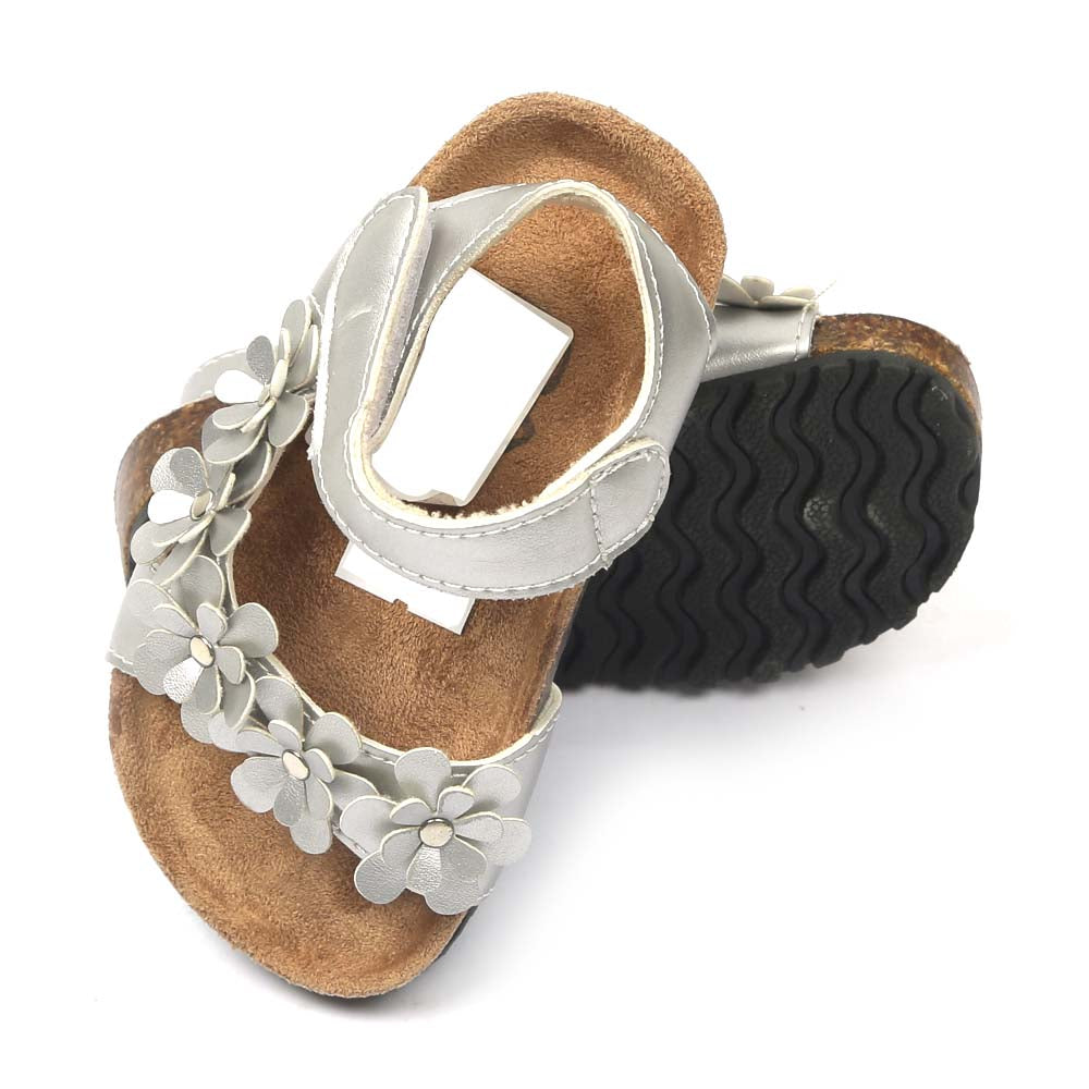 Fancy Flowers Sandals For Girls - Silver (N1040-29)